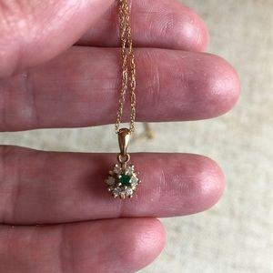14k gold diamond emerald necklace